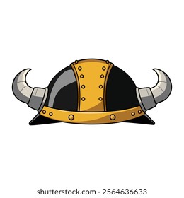 Cartoon Viking helmet vector illustration. Isolated design featuring classic Norse style headgear with horns. Ideal for historical, cultural, or themed designs.