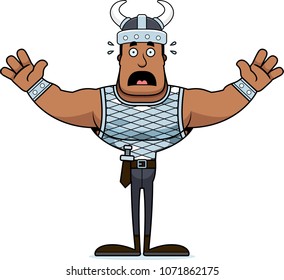 A cartoon Viking looking scared.