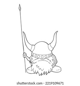 cartoon viking spearman hand draw vector