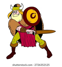 cartoon viking sword warrior vector