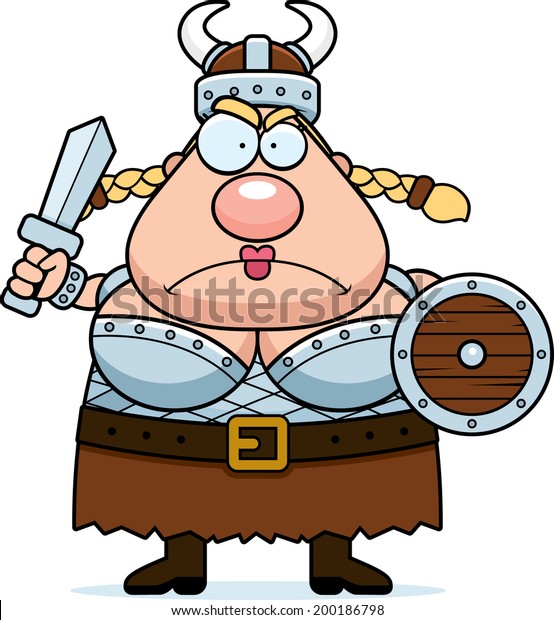 Cartoon Viking Valkyrie Angry Expression Stock Vector (Royalty Free ...