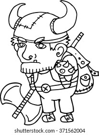 Cartoon viking warrior character hand drawn with black liner