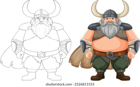 Cartoon Viking warrior with horned helmet