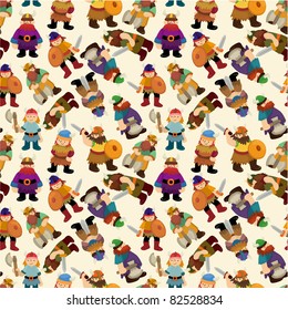cartoon vikings pirate seamless pattern