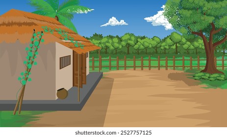 Cartoon village house background vector illustration