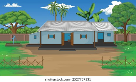 Cartoon village house background vector illustration