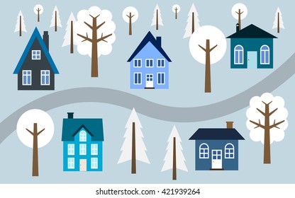 Cartoon Village Illustration Cute Homes 260nw 421939264 