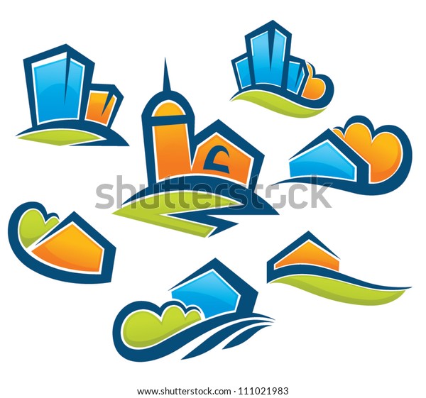 Cartoon Village Vector Collection Building Landscape Stock Vector 