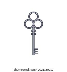 cartoon vintage key isolated on white background, magic design elements, vector illustration