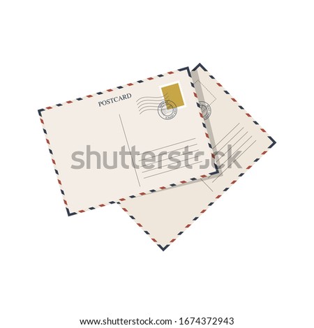 Cartoon vintage mail postcards . Vector illustration