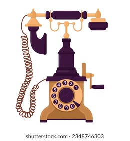 Cartoon vintage phone. Old classic rotary telephone, wired old school telephone flat vector illustration