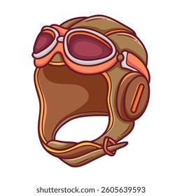 Cartoon Vintage Pilot Helmet with Goggles Vector Illustration