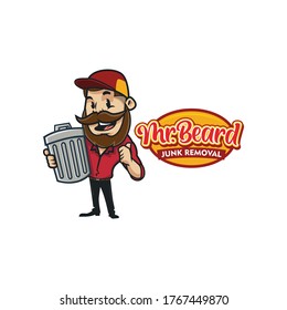 Cartoon vintage retro beard junk removal logo