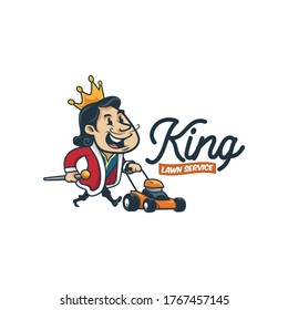 Cartoon vintage retro king lawn service logo