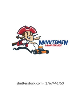 Cartoon Vintage Retro Minutemen Lawn Service Logo