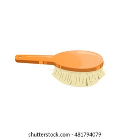 Cartoon vintage trendy icon of cleaning bristle brush. Housework vector simple gradient icon. Orange shiny brush with simple gradient.