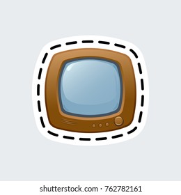 Cartoon vintage tv in patch style. Isolated vector illustration. Clip Art for sticker or pin.