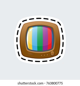 Cartoon vintage tv in patch style. Isolated vector illustration. Clip Art for sticker or pin.