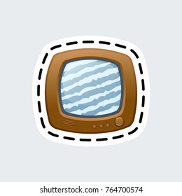 Cartoon vintage tv in patch style. Isolated vector illustration. Clip Art for sticker or pin.