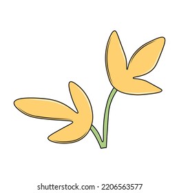 Cartoon vintage twig in doodle style. Colorful decorative leaves, branch, frond for logo, web, inscription design, product, logo, eco symbol. Isolated vector illustration