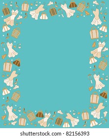 Cartoon vintage woman's elements. Vector frame