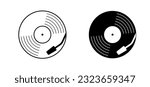 Cartoon vinyl or lp icon symbol. dj symbol. retro vinyl record album. Old music plate doodle. Phonograph, audio disk for turntable. Music player, analog music recording. Gramophone label and badge.
