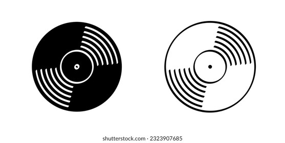 Símbolo de icono de viñedos o Lp. símbolo dj. álbum de grabación de vinilo retro. Viejo doodle de placas de música. Fonógrafo, disco de audio para activar. Reproductor musical, grabación de música analógica. Etiqueta y placa de gramófono.