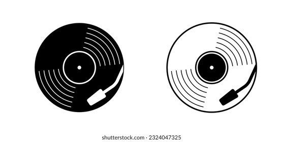 Cartoon vinyl or lp icon symbol. dj symbol. retro vinyl record album. Old music plate doodle. Phonograph, audio disk for turntable. Music player, analog music recording. Gramophone label and badge.