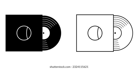 Cartoon vinyl or lp icon symbol. dj symbol. retro vinyl record album. Music plate, cover or envelope. Phonograph, turntable. Music player, analog music recording. Gramophone label and badge.