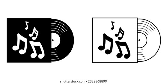 Cartoon vinyl or lp icon symbol. dj symbol. retro vinyl record album. Music plate, cover or envelope. Phonograph, turntable. Music player, analog music recording. Gramophone label and badge.