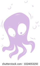 Cartoon violet cute alien monster, octopus with big eyes. Vector icon.