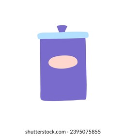 Cartoon Violet Cute Iron Jar Kitchen Icon Concept Flat Design Style Metal Canister for Tea, Coffee or Sugar. Vector illustration