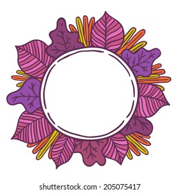 Cartoon violet vector banner with leaves 