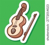 Cartoon violin and bow sticker vector art