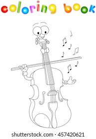 Cartoon violin coloring book isolated on white