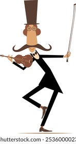 Cartoon violinist in the top hat.
Cartoon long mustache violinist in the top hat
