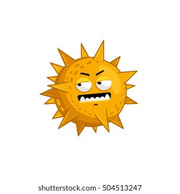 Cartoon virus character isolated vector illustration on white background. Cute fly germ virus infection vector character. Funny micro bacteria character. Microbe, Pathogen.