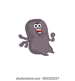 Cartoon virus character isolated vector illustration on white background. Cute fly germ virus infection vector character. Funny micro bacteria character. Microbe, Pathogen.