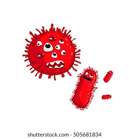 Cartoon virus character isolated vector illustration on white background. Cute fly germ virus infection vector character. Funny micro bacteria character.