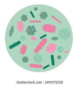 Cartoon virus character vector illustration on white background. Cute fly germ virus infection vector and funny micro bacteria character. Microbe, Pathogen, Virus icon. Funny isolated virus characters