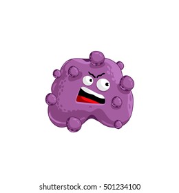 Cartoon virus character vector illustration on white background. Cute fly germ virus infection or funny micro bacteria character. Microbe, Pathogen, Virus icon. Funny isolated virus character. Monster