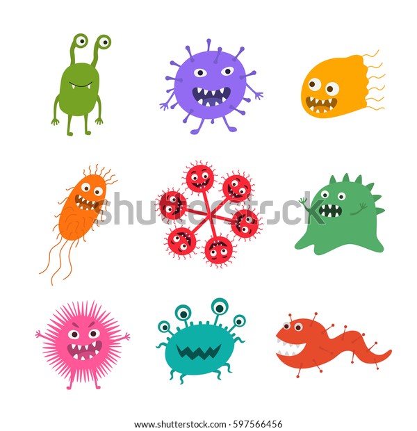 カートーンウイルスのキャラクターベクターイラスト 可愛いハエの胚ウイルス感染ベクター画像とおかしな細菌の特徴 のベクター画像素材 ロイヤリティフリー