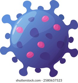 Cartoon virus featuring pink spots and spikes, representing an infectious disease, perfect for educational and medical content aimed at teaching about health and microbiology