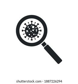 Cartoon virus image under a magnifying glass icon Flat illustration of virus under magnifying glass vector icon for symbol icon vector illustration.