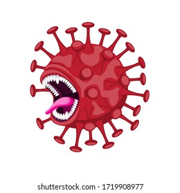 Cartoon virus with open mouth and teeth on a white isolated background. Vector image eps 10