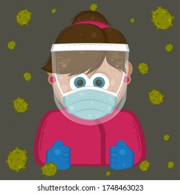 Cartoon of a virus protection. Woman in protective suit - Vector illustration