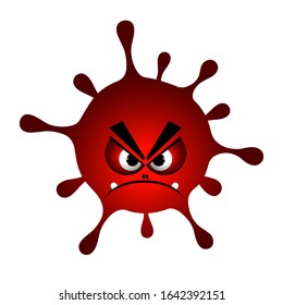 Cartoon virus symbol, microbe, bacteria icon on a white background. angry red monster. Vector 
