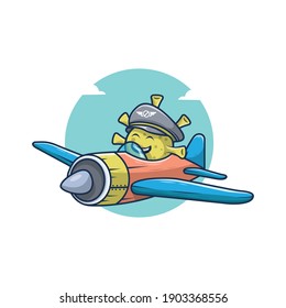 cartoon virus vector illustration design driving an airplane. flat cartoon style