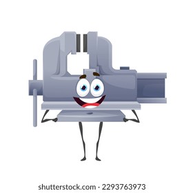 Cartoon vise tool character, carpentry instrument and DIY workshop instrument, vector personage. Repair and construction work tool equipment of handyman, funny vise with face smile