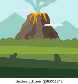 Cartoon volcano for concept design. Mountain landscape background. Vector illustration.